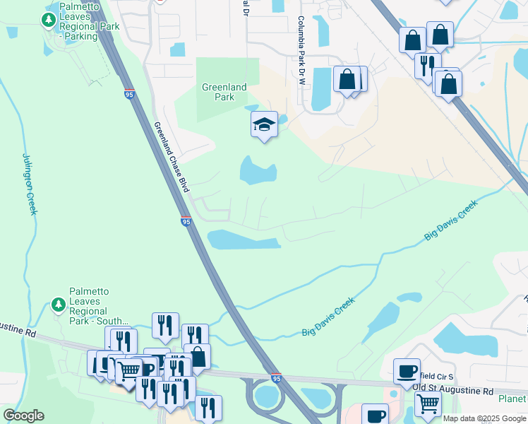 map of restaurants, bars, coffee shops, grocery stores, and more near 6407 Lavenhorn Road in Jacksonville