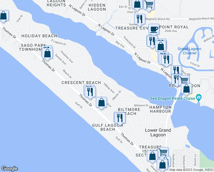 map of restaurants, bars, coffee shops, grocery stores, and more near 5898 Hilltop Avenue in Panama City