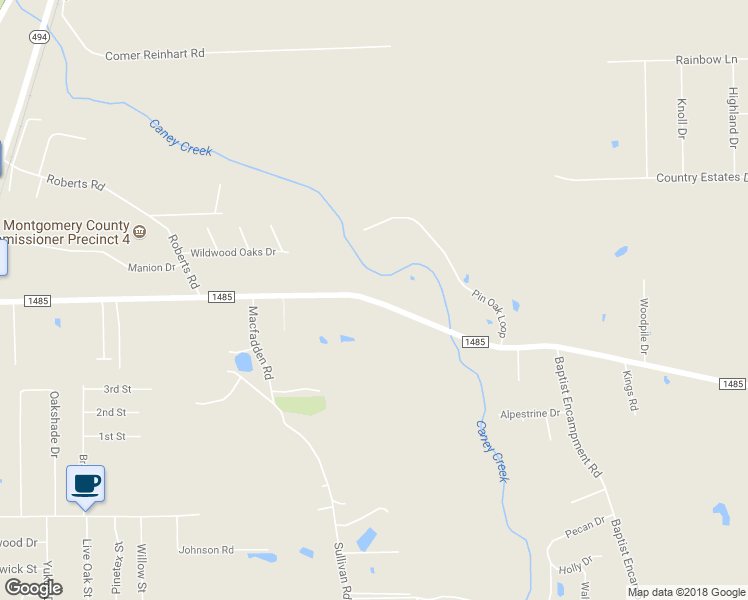 map of restaurants, bars, coffee shops, grocery stores, and more near 7445 Farm to Market 1485 in New Caney