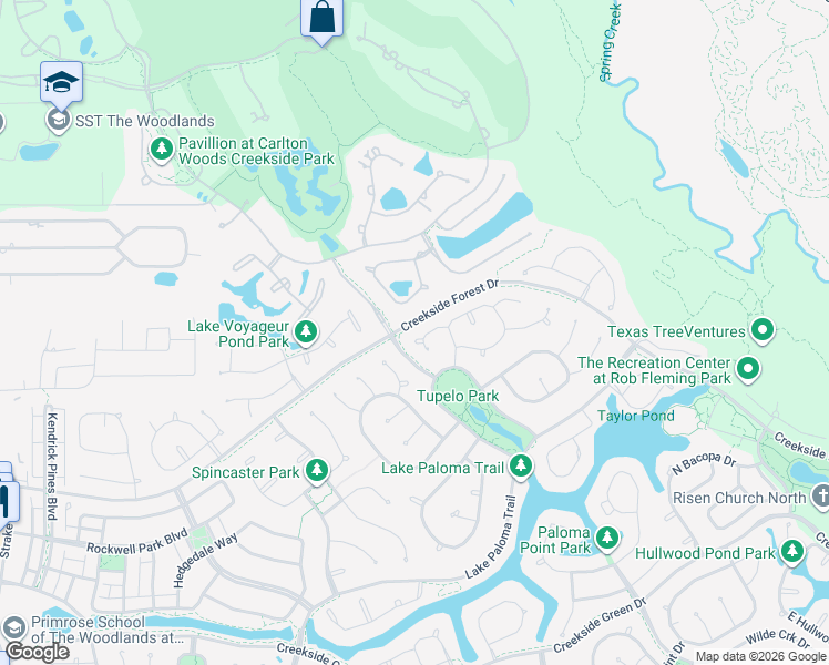 map of restaurants, bars, coffee shops, grocery stores, and more near 154 Pinto Point Place in Spring