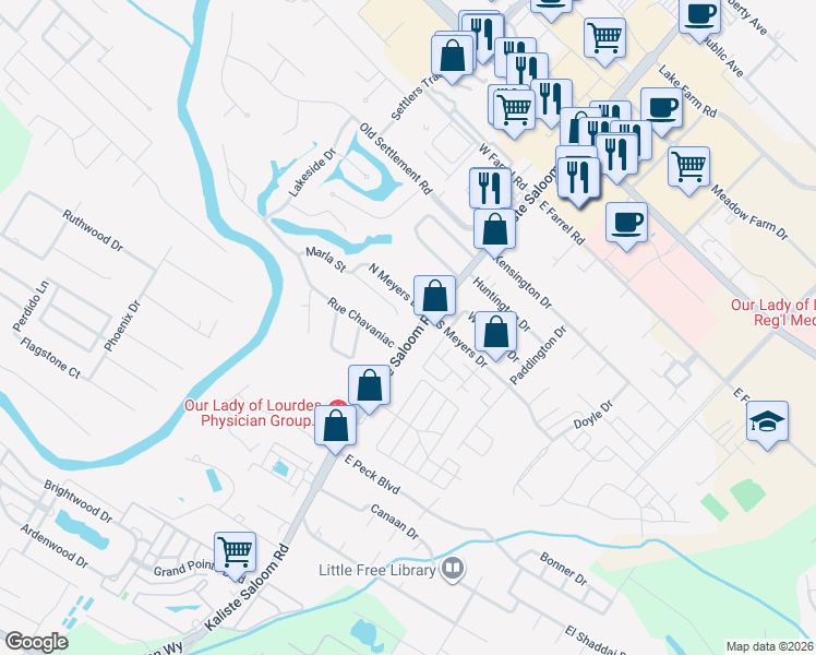 map of restaurants, bars, coffee shops, grocery stores, and more near 3010 Kaliste Saloom Road in Lafayette