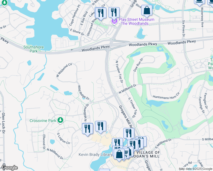 map of restaurants, bars, coffee shops, grocery stores, and more near 4 North Autumnwood Way in Spring