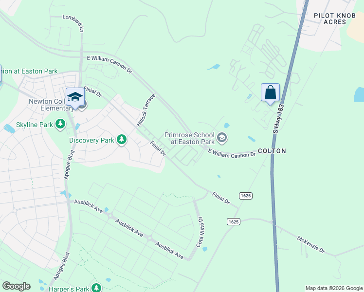 map of restaurants, bars, coffee shops, grocery stores, and more near 8478-8750 Colton-Bluff Springs Road in Austin