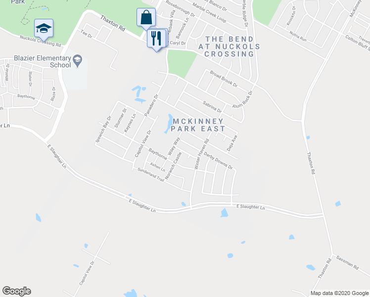 map of restaurants, bars, coffee shops, grocery stores, and more near 6800 Cornish Hen Lane in Austin