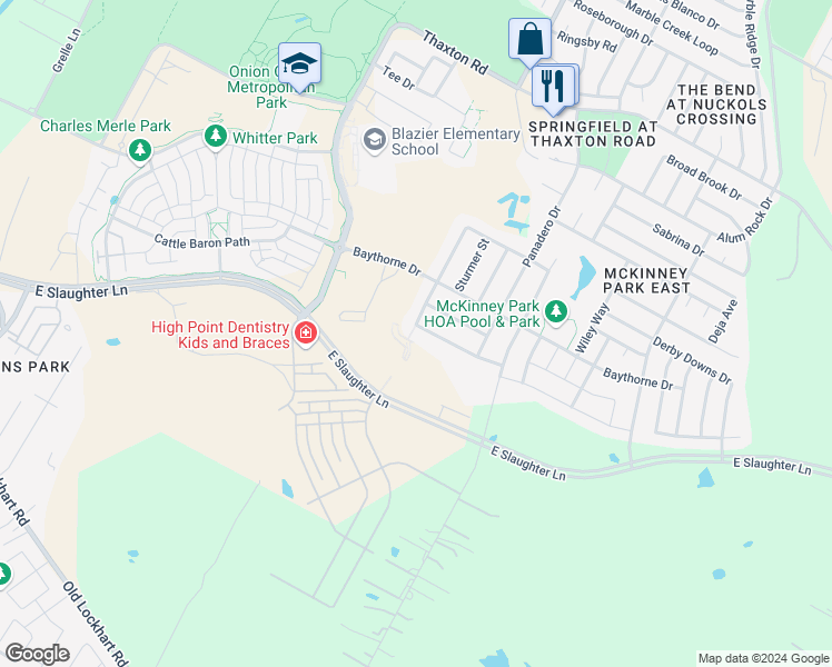 map of restaurants, bars, coffee shops, grocery stores, and more near 9000 Ipswich Bay Drive in Austin