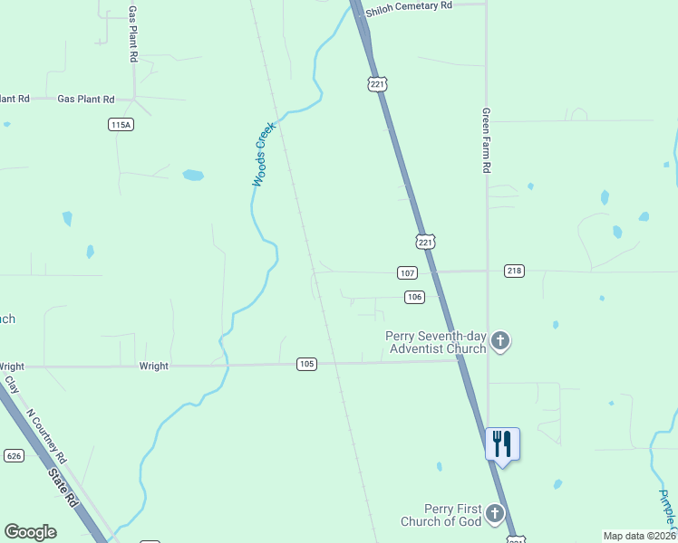 map of restaurants, bars, coffee shops, grocery stores, and more near 1384 T W Wilson Road in Perry
