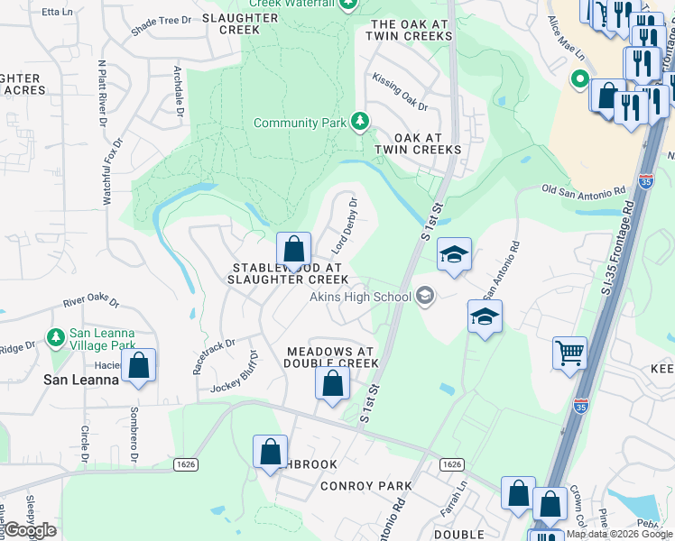 map of restaurants, bars, coffee shops, grocery stores, and more near 10705 Pedigree Cove in Austin