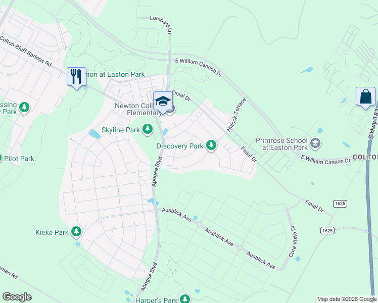 map of restaurants, bars, coffee shops, grocery stores, and more near 8200 Thelma Jean Drive in Austin