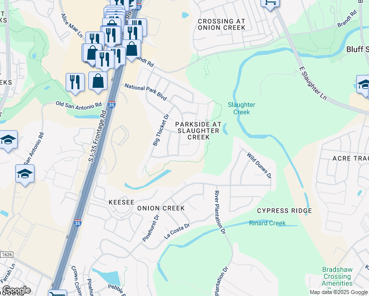 map of restaurants, bars, coffee shops, grocery stores, and more near 10332 Channel Island Drive in Austin