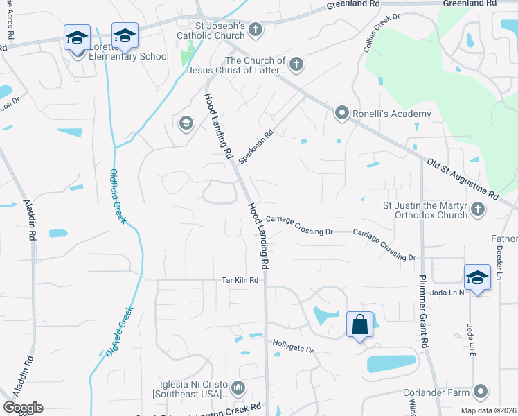 map of restaurants, bars, coffee shops, grocery stores, and more near 4313 Carriage Crossing Drive in Jacksonville