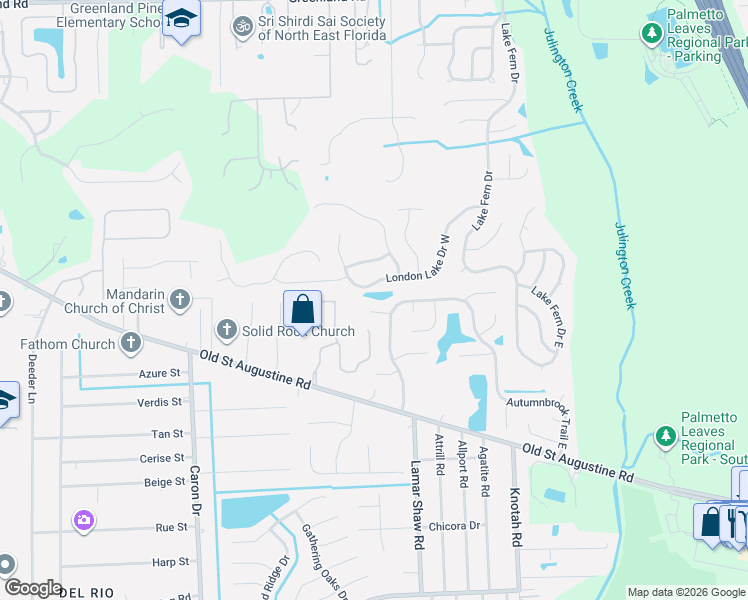 map of restaurants, bars, coffee shops, grocery stores, and more near 5311 Raccoon Ridge Court in Jacksonville