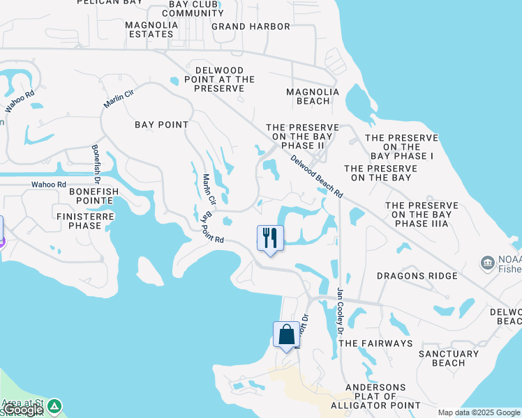 map of restaurants, bars, coffee shops, grocery stores, and more near 4305 Bay Point Road in Panama City Beach