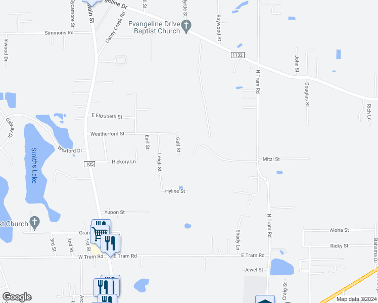 map of restaurants, bars, coffee shops, grocery stores, and more near 1930 Gulf Street in Vidor