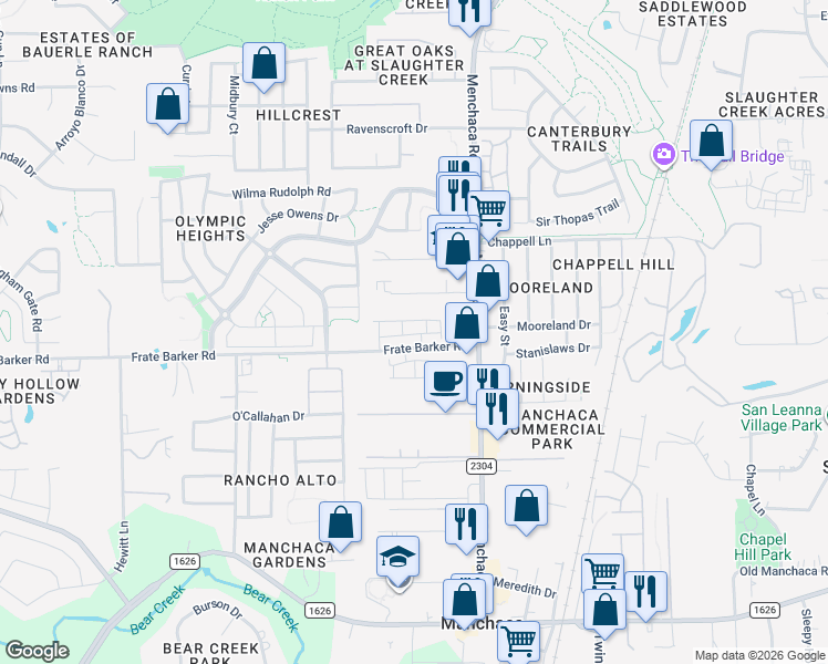map of restaurants, bars, coffee shops, grocery stores, and more near 1507 Airedale Road in Austin