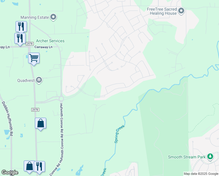 map of restaurants, bars, coffee shops, grocery stores, and more near 8510 Tynan Ridge Drive in Magnolia