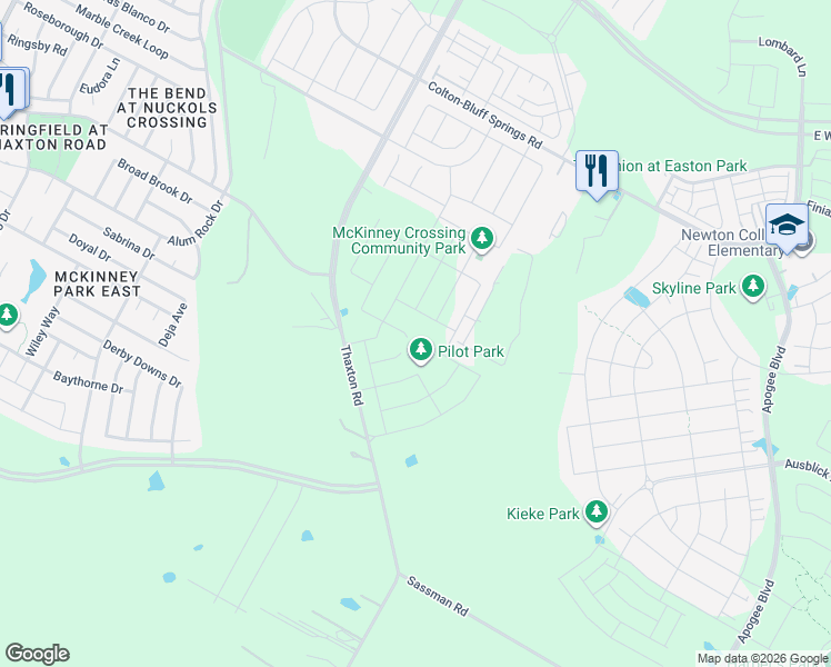 map of restaurants, bars, coffee shops, grocery stores, and more near 8321 Thaxton Rd in Austin