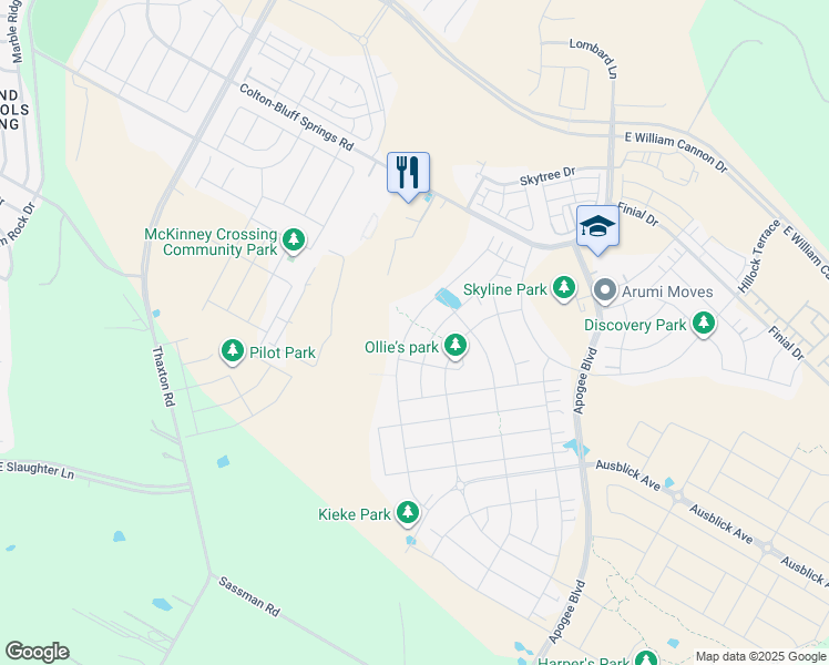 map of restaurants, bars, coffee shops, grocery stores, and more near 8117 Bestride Bend in Austin