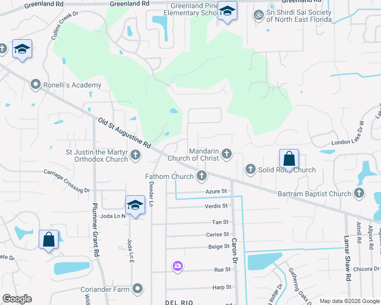 map of restaurants, bars, coffee shops, grocery stores, and more near 12123 Grand Lakes Drive in Jacksonville