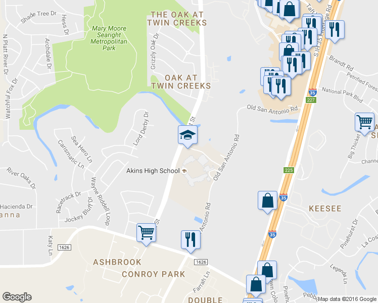 map of restaurants, bars, coffee shops, grocery stores, and more near 10701 1/2 South 1st Street in Austin