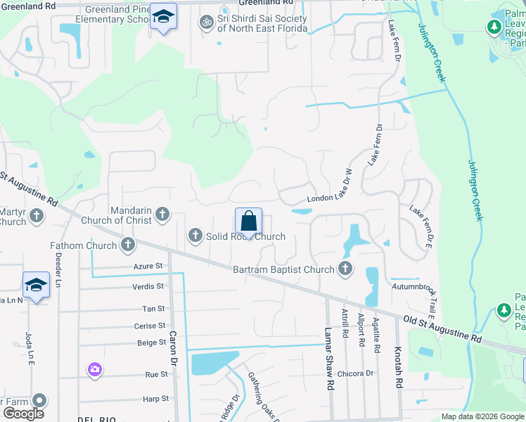 map of restaurants, bars, coffee shops, grocery stores, and more near 5327 Gage Oaks Drive in Jacksonville
