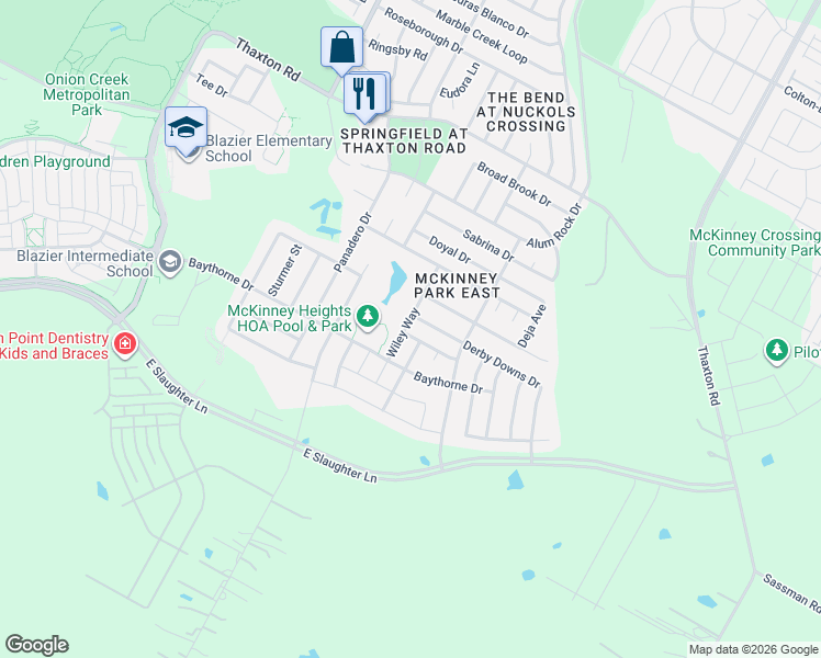 map of restaurants, bars, coffee shops, grocery stores, and more near 8909 Wiley Way in Austin