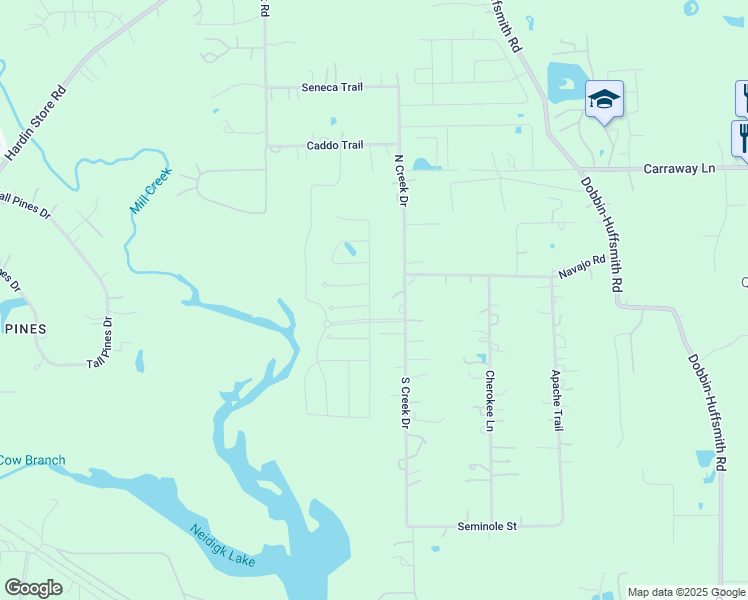 map of restaurants, bars, coffee shops, grocery stores, and more near 27222 Grey Fox Run in Magnolia