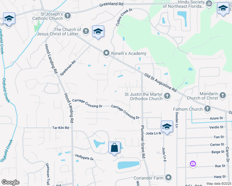 map of restaurants, bars, coffee shops, grocery stores, and more near 4545 Arrow Wind Lane in Jacksonville