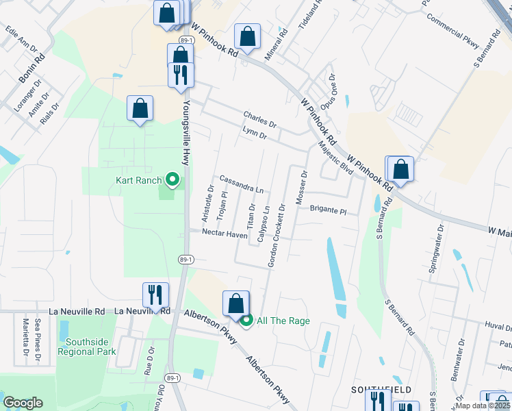 map of restaurants, bars, coffee shops, grocery stores, and more near 216 Titan Drive in Lafayette