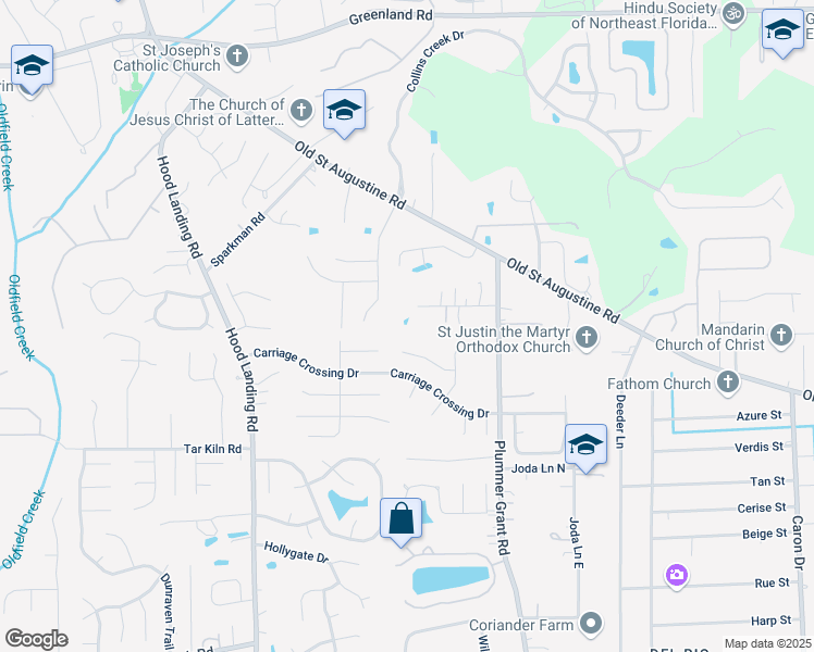 map of restaurants, bars, coffee shops, grocery stores, and more near 4545 Arrow Wind Lane in Jacksonville