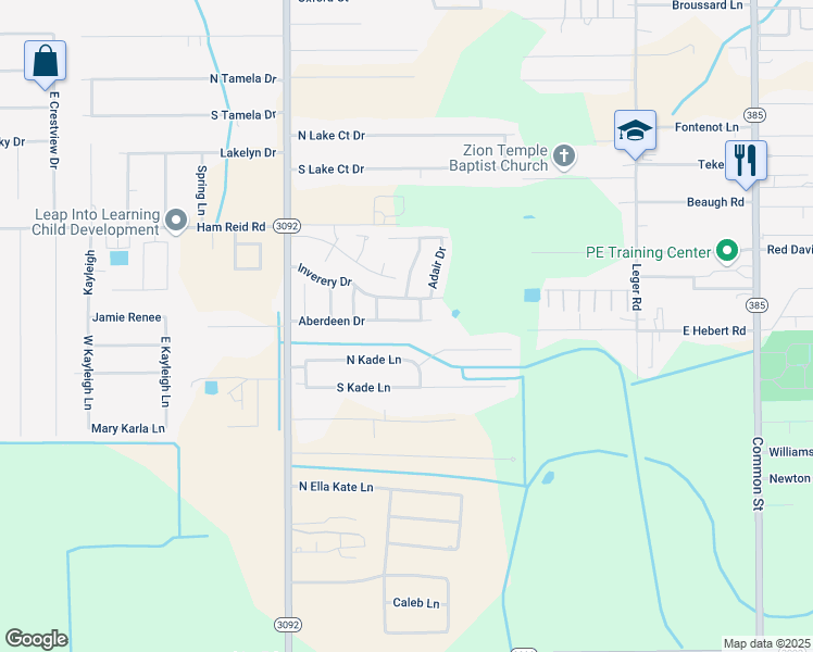 map of restaurants, bars, coffee shops, grocery stores, and more near 966 North Kade Lane in Lake Charles