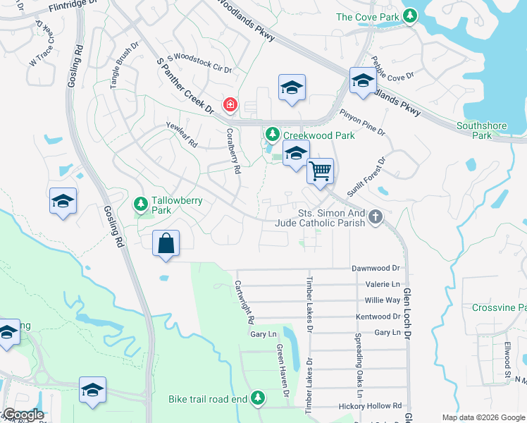 map of restaurants, bars, coffee shops, grocery stores, and more near 9 Summer Crest Circle in Spring