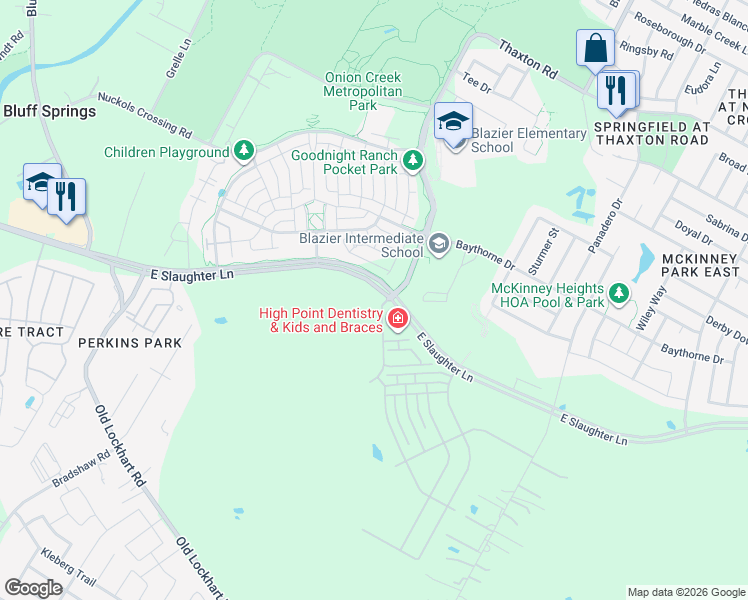 map of restaurants, bars, coffee shops, grocery stores, and more near 8601 Vertex Boulevard in Austin