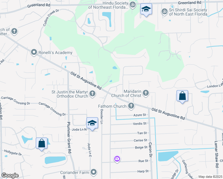 map of restaurants, bars, coffee shops, grocery stores, and more near 12177 Deeder Lane in Jacksonville