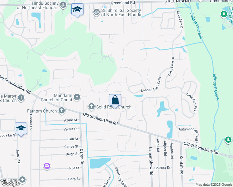 map of restaurants, bars, coffee shops, grocery stores, and more near 12321 Teal Run Court in Jacksonville