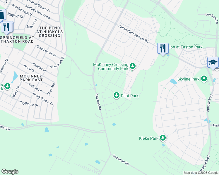 map of restaurants, bars, coffee shops, grocery stores, and more near 7202 Eagle Rose Road in Austin
