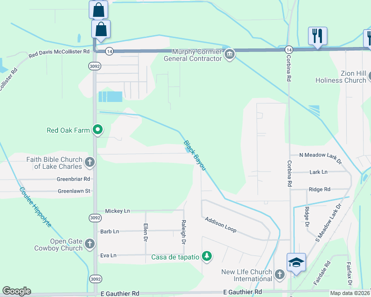 map of restaurants, bars, coffee shops, grocery stores, and more near 2916 Todd Jude Rd in Lake Charles