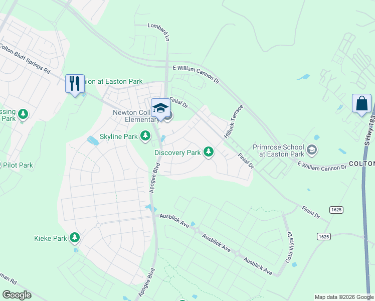 map of restaurants, bars, coffee shops, grocery stores, and more near 8205 Donnie Junction Way in Austin
