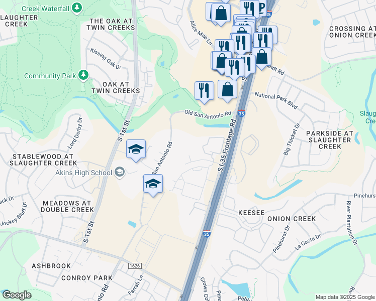 map of restaurants, bars, coffee shops, grocery stores, and more near 10600 Brezza Lane in Austin