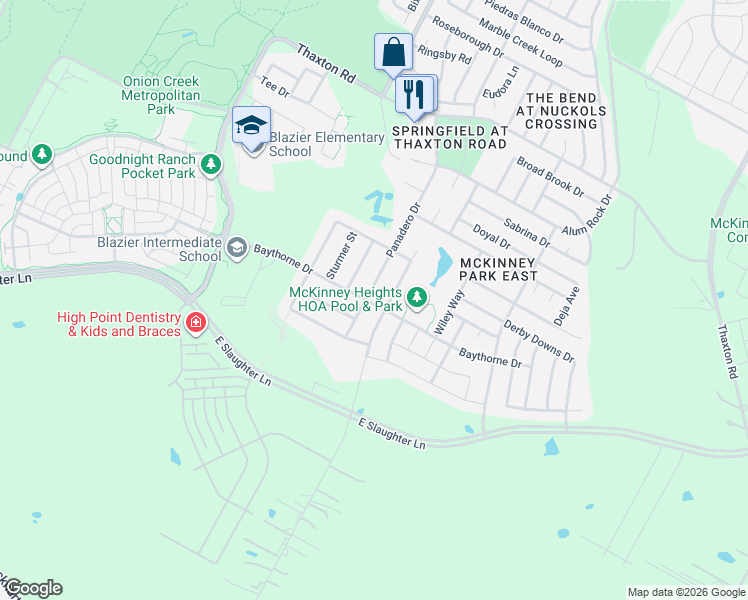 map of restaurants, bars, coffee shops, grocery stores, and more near 8705 Panadero Drive in Austin