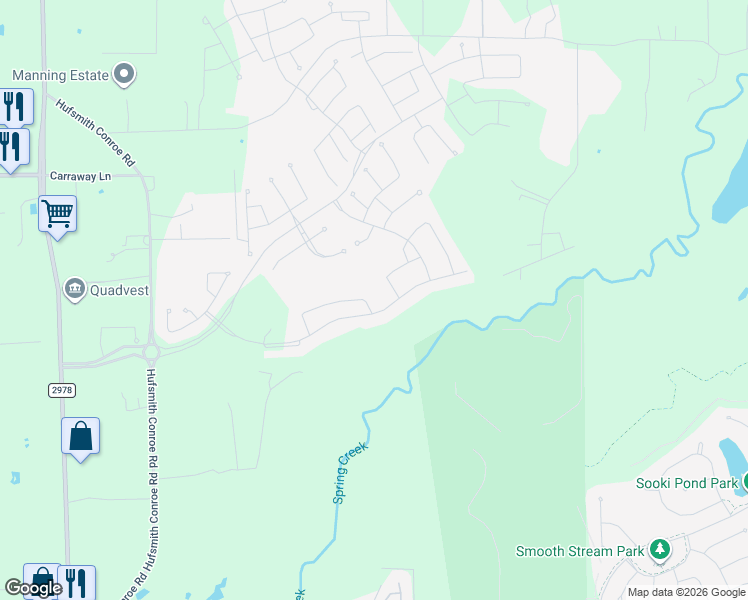 map of restaurants, bars, coffee shops, grocery stores, and more near 8543 Tynan Ridge Drive in Magnolia