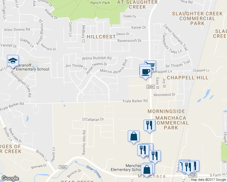 map of restaurants, bars, coffee shops, grocery stores, and more near 2207 Mary Lou Retton Lane in Austin