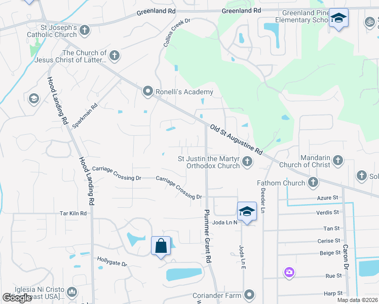 map of restaurants, bars, coffee shops, grocery stores, and more near 4649 Early Rise Lane in Jacksonville