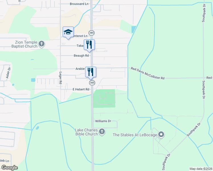 map of restaurants, bars, coffee shops, grocery stores, and more near 702 Alan Rd in Lake Charles