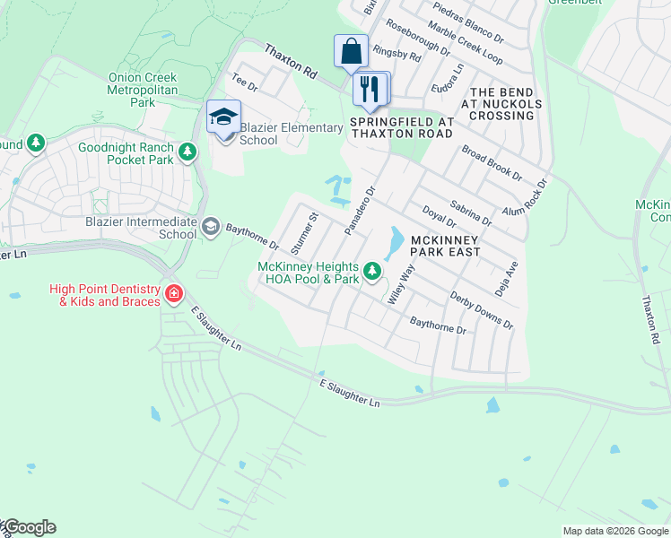 map of restaurants, bars, coffee shops, grocery stores, and more near 8705 Panadero Drive in Austin