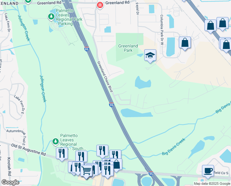 map of restaurants, bars, coffee shops, grocery stores, and more near 6282 Falbridge Court in Jacksonville