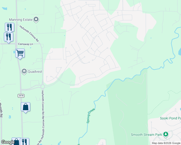 map of restaurants, bars, coffee shops, grocery stores, and more near 8543 Tynan Ridge Drive in Magnolia