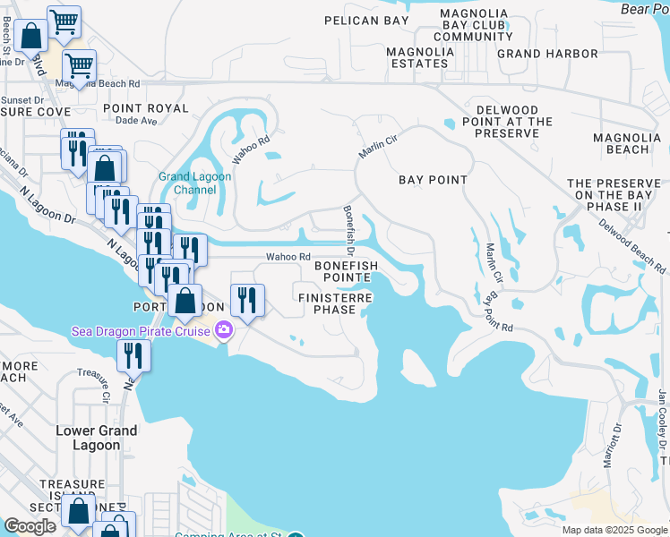 map of restaurants, bars, coffee shops, grocery stores, and more near 3204 Swordfish Drive in Panama City Beach