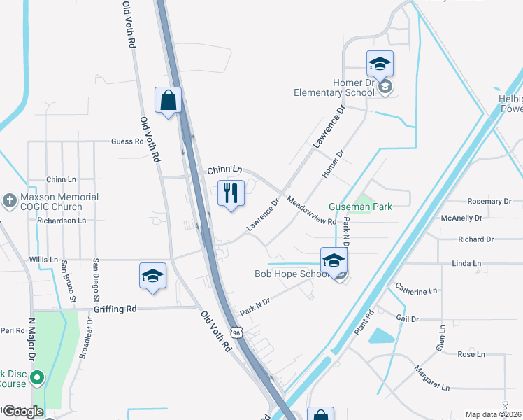 map of restaurants, bars, coffee shops, grocery stores, and more near 7775 Lawrence Drive in Beaumont