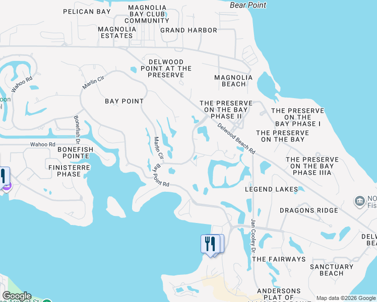 map of restaurants, bars, coffee shops, grocery stores, and more near 4300 Bay Point Road in Panama City Beach