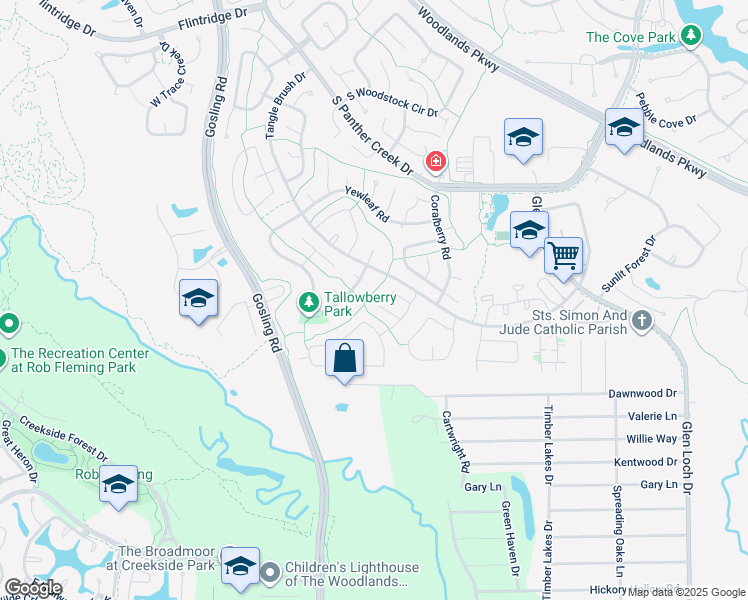 map of restaurants, bars, coffee shops, grocery stores, and more near 17 Redberry Court in Spring